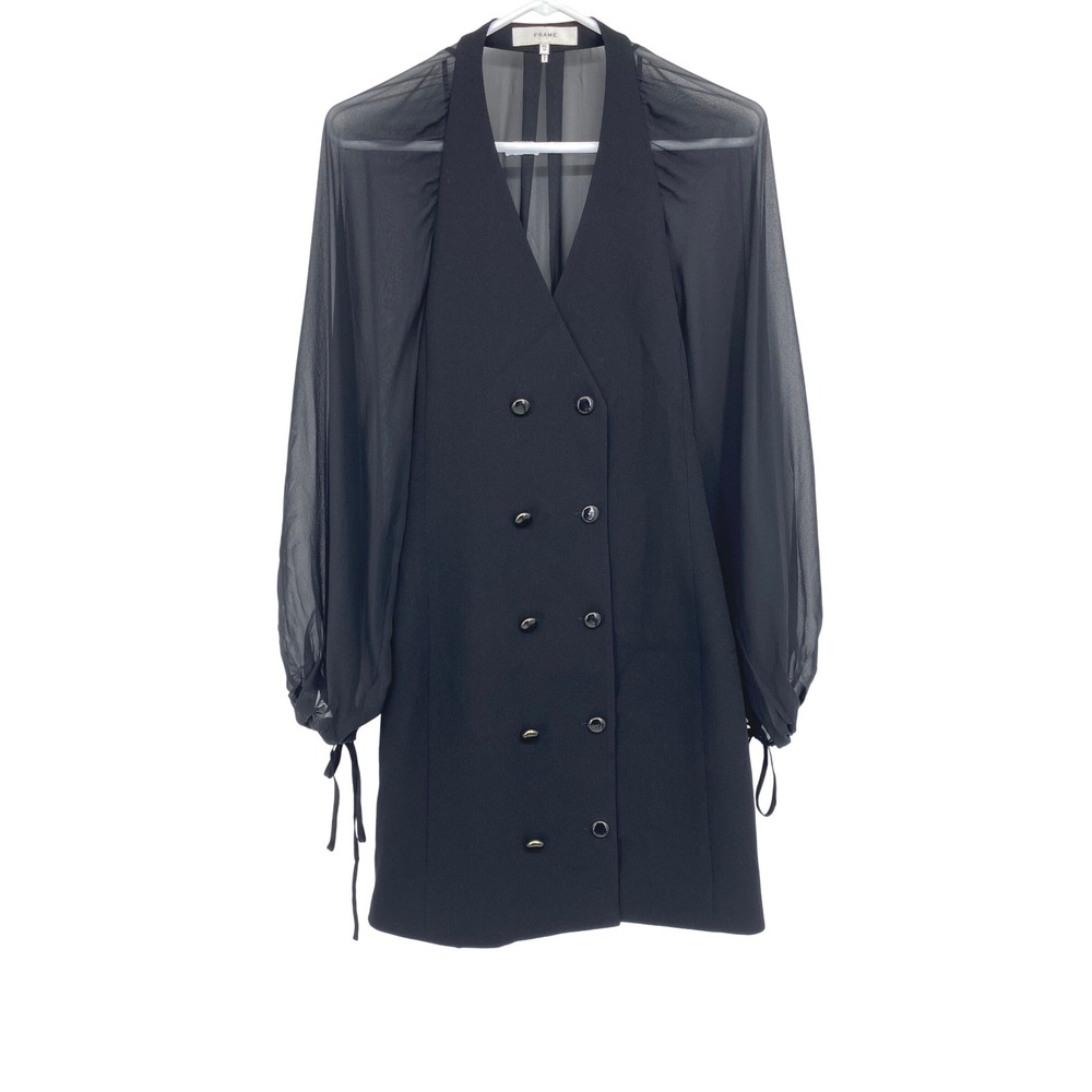 FRAME Crepe De Chine Blazer Minidress In Black‎ XS